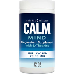 Natural Vitality CALM Mind bottle being poured for a relaxing drink moment