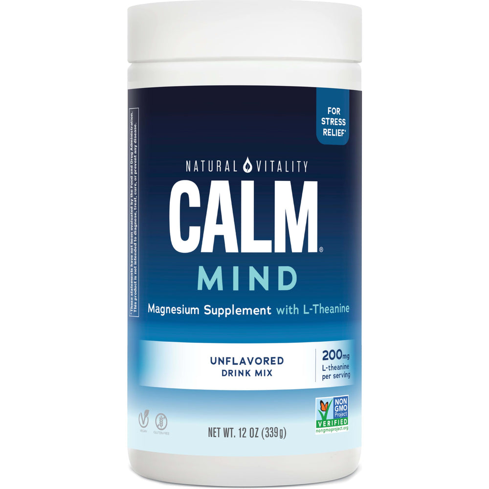 Daily dose guide for CALM Mind showing half to one and a half teaspoons