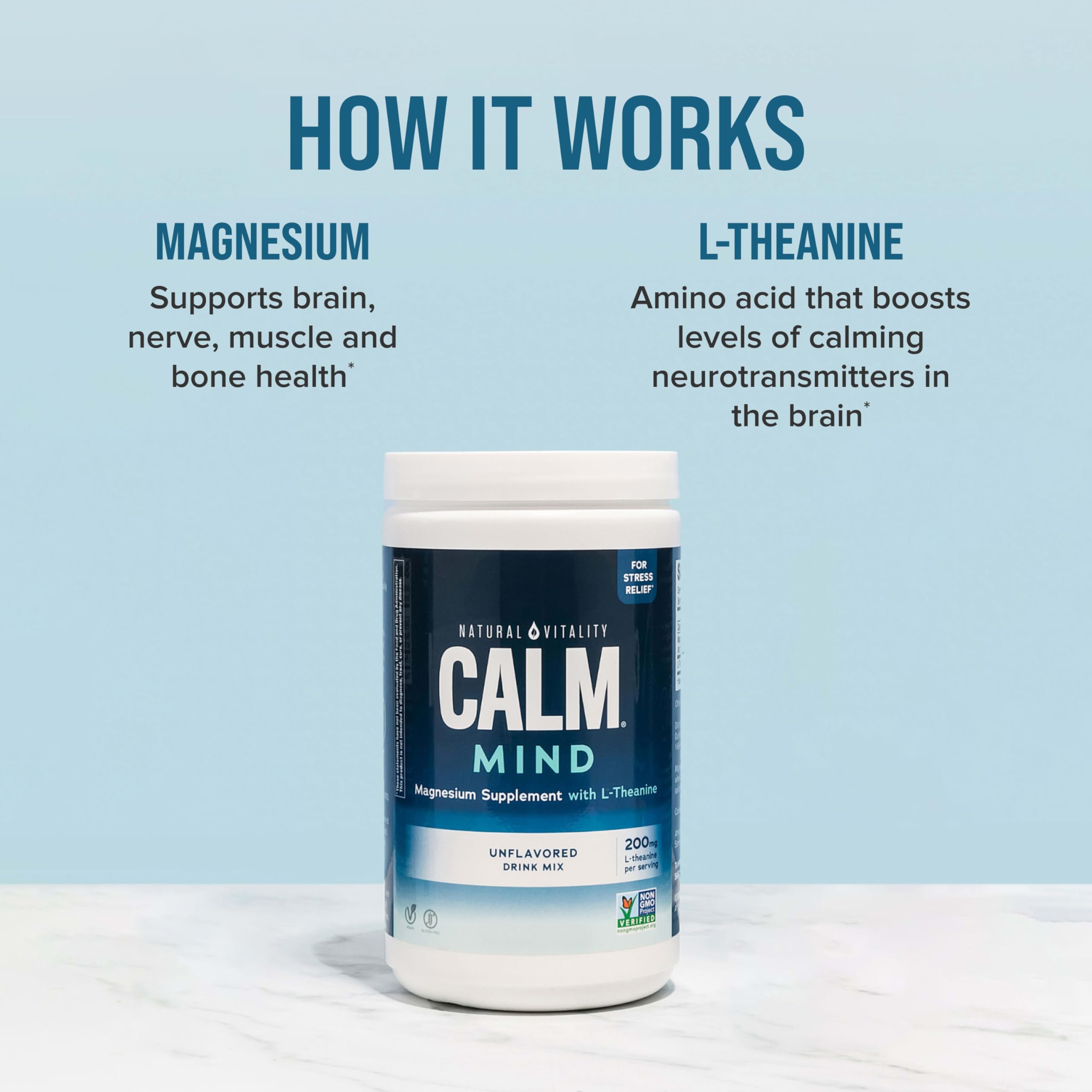 Label highlights vegan and gluten-free status of CALM Mind