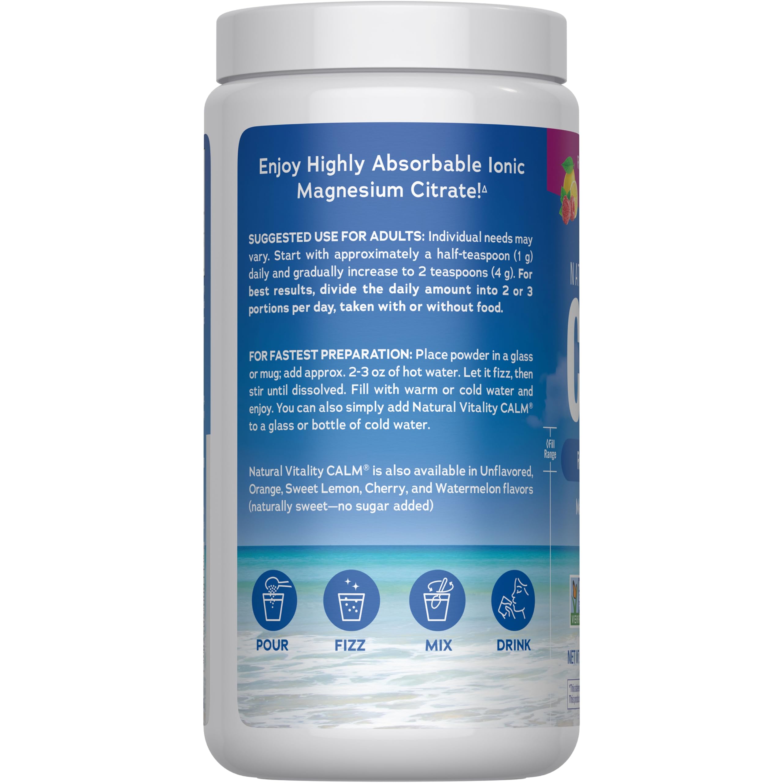 Natural Vitality CALM raspberry lemon flavor, refreshing magnesium drink