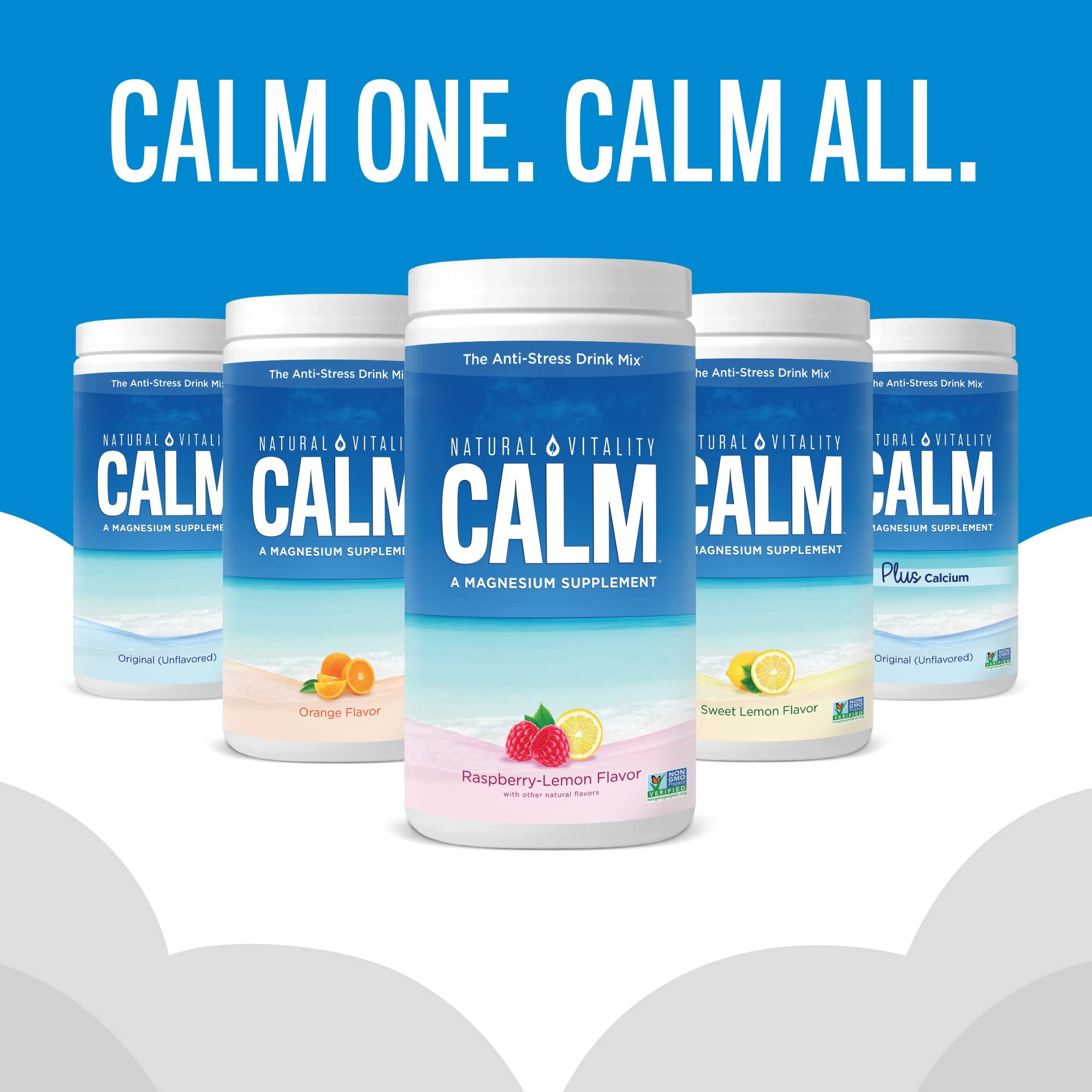 Natural Vitality CALM scoop showing serving size for easy measurement.