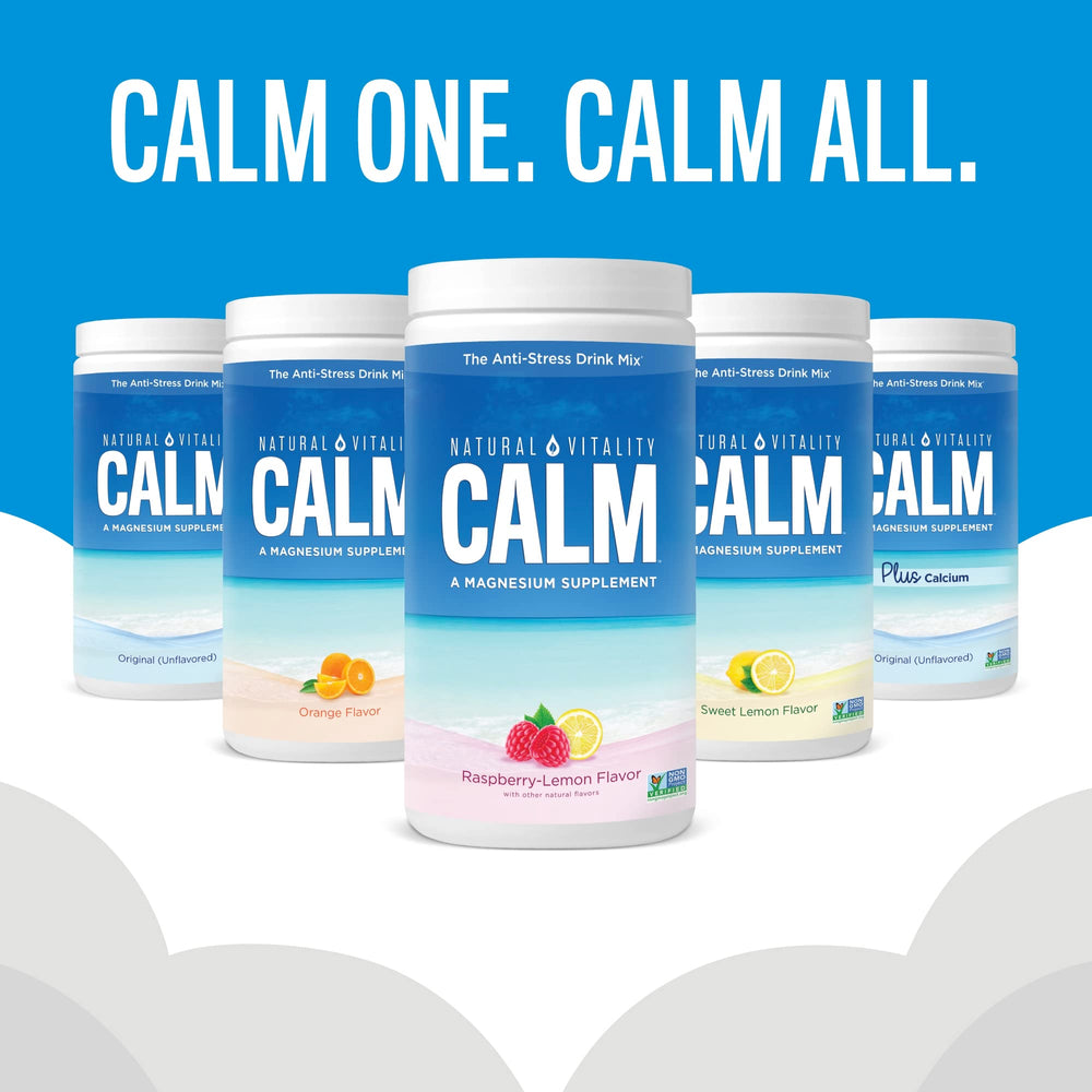 Natural Vitality CALM scoop showing serving size for easy measurement.