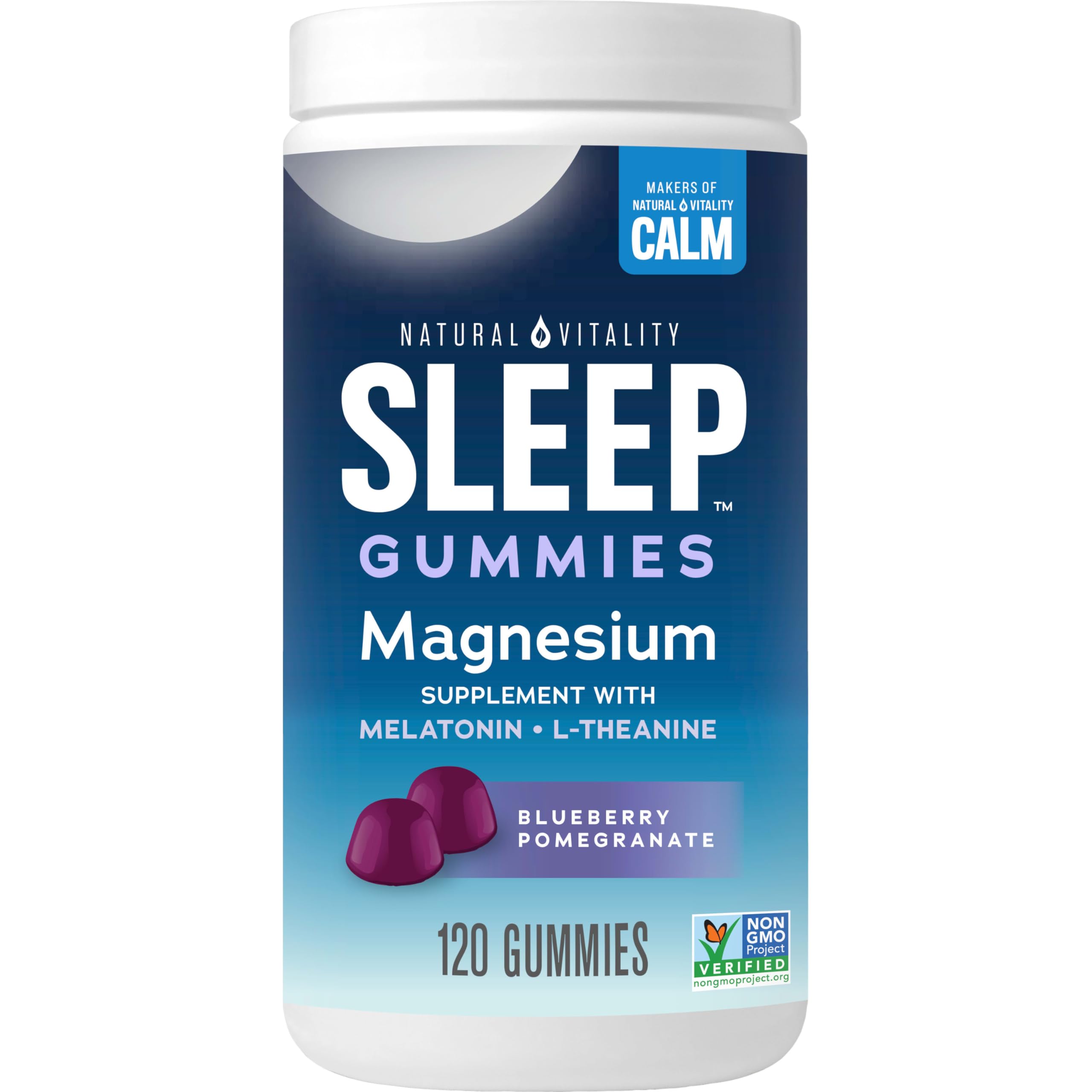 Natural Vitality SLEEP Gummies bottle on a nightstand, highlighting the product packaging.
