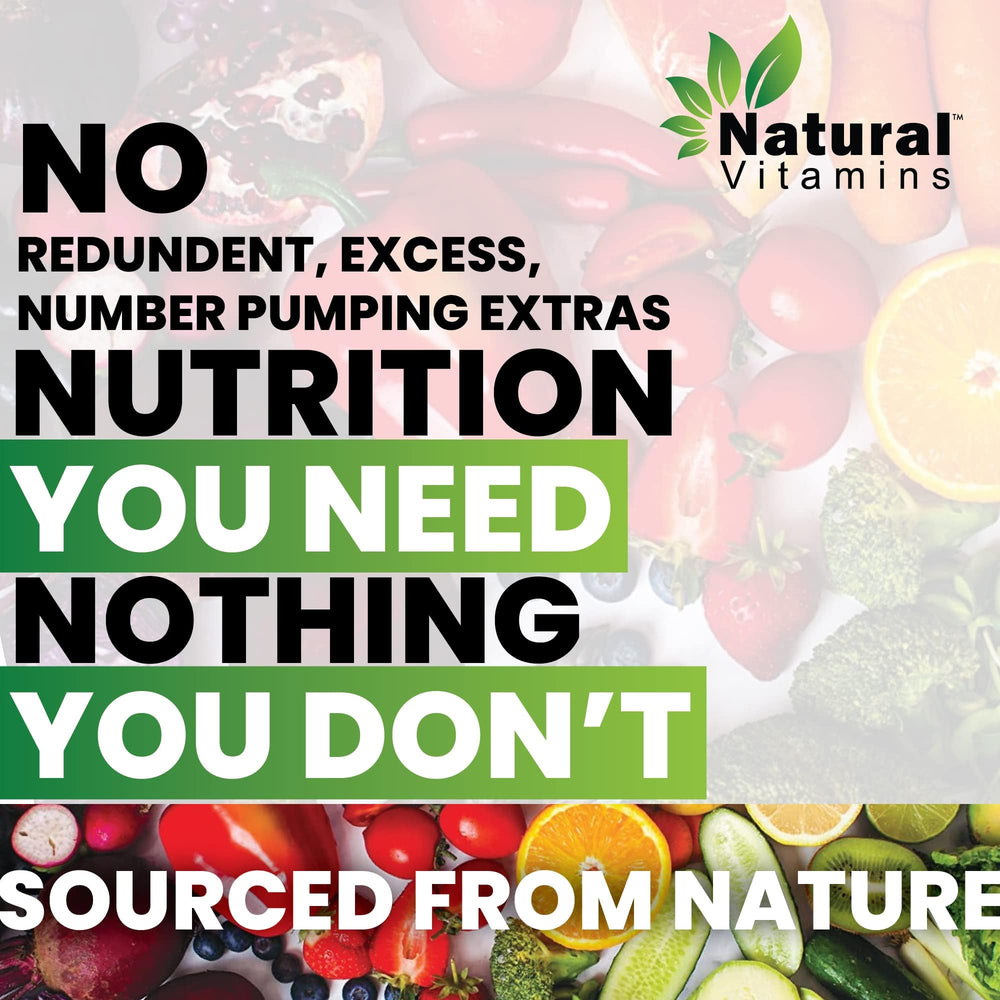 Natural Vitamins ingredients snapshot highlights vitamins, antioxidants, minerals inside each capsule.