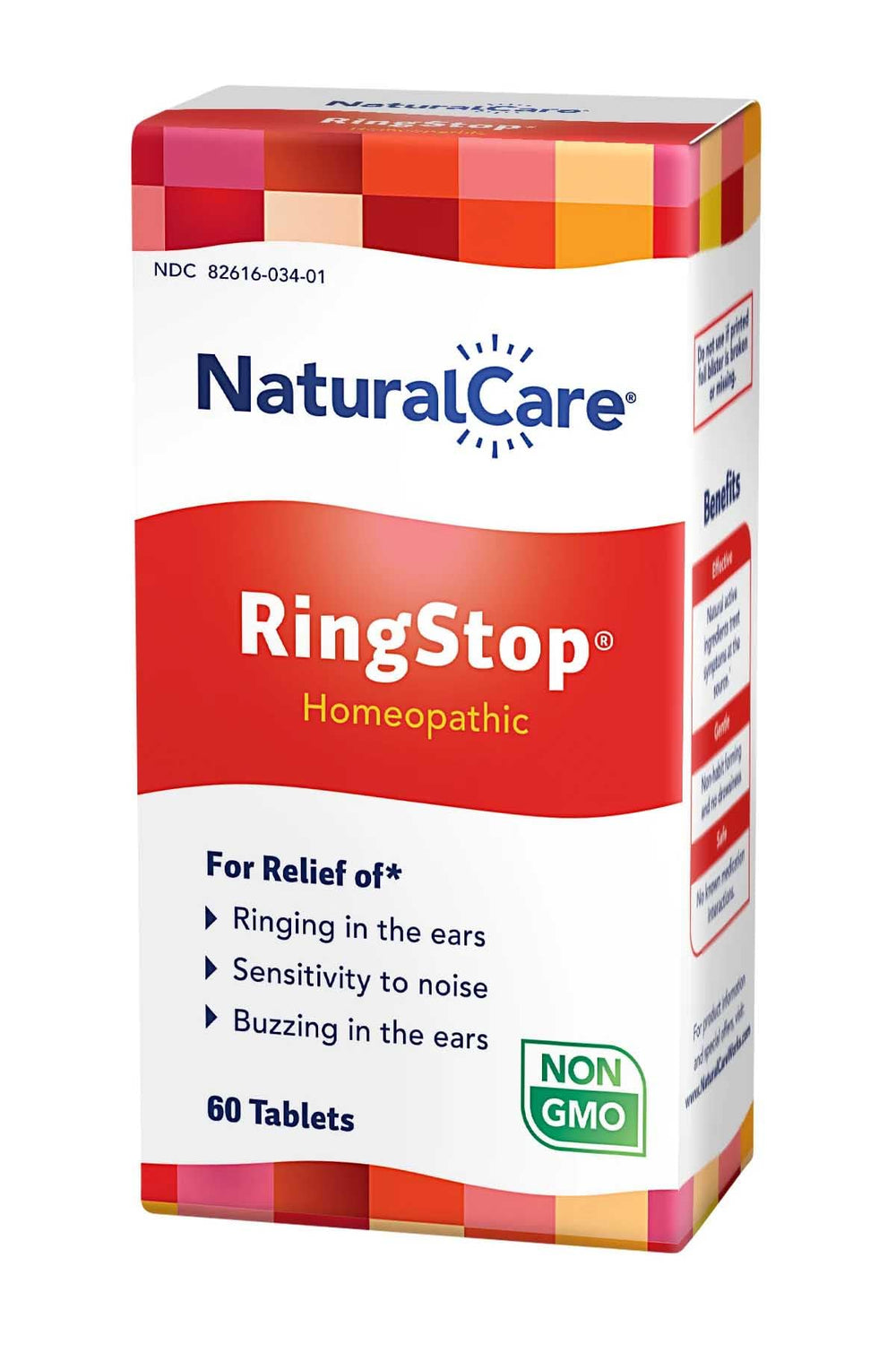 NaturalCare RingStop bottle side view highlighting compact packaging for travel.