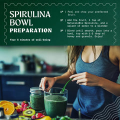 Dark green spirulina powder with blue shimmer for colorful smoothies
