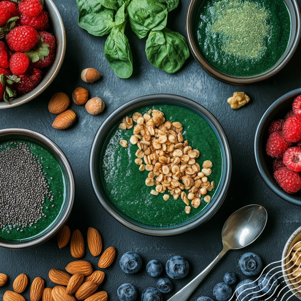 NaturaleBio spirulina powder used in smoothies adds color and protein