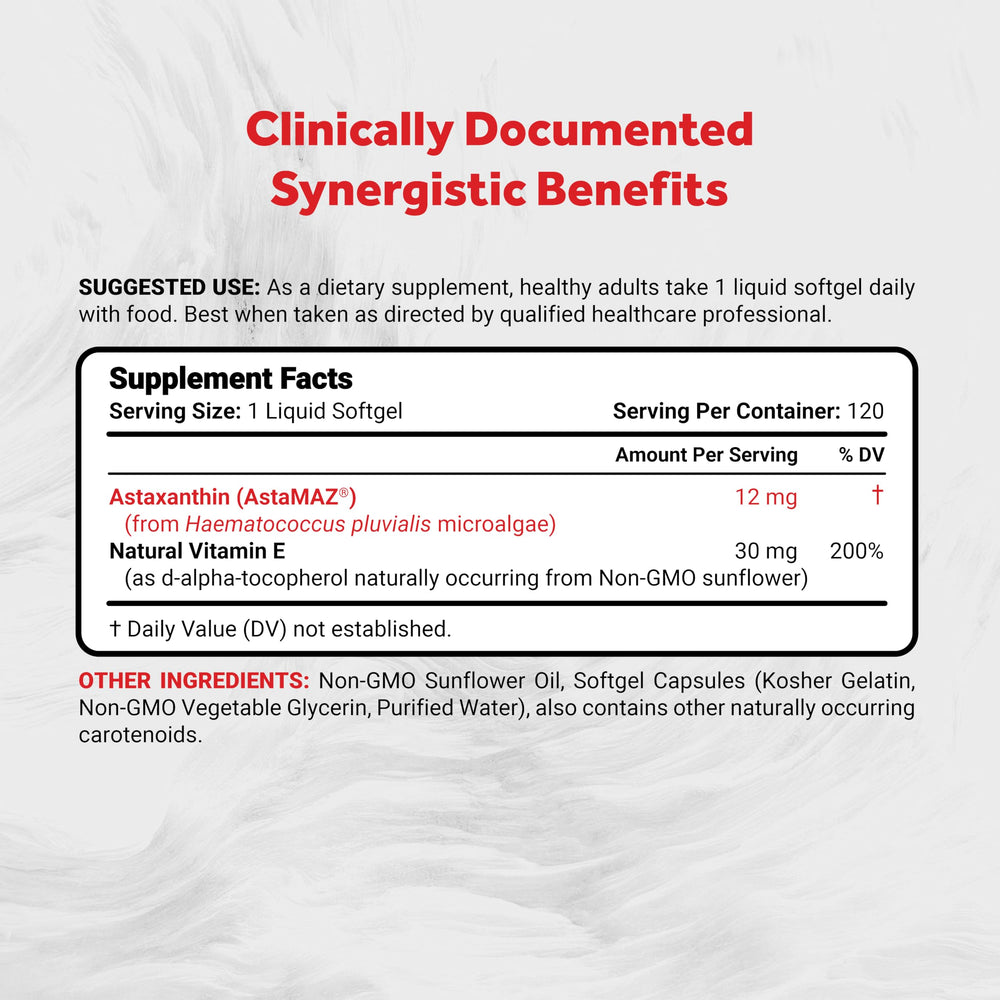 Naturalis Astaxanthin label highlighting non-GMO and gluten-free formulation