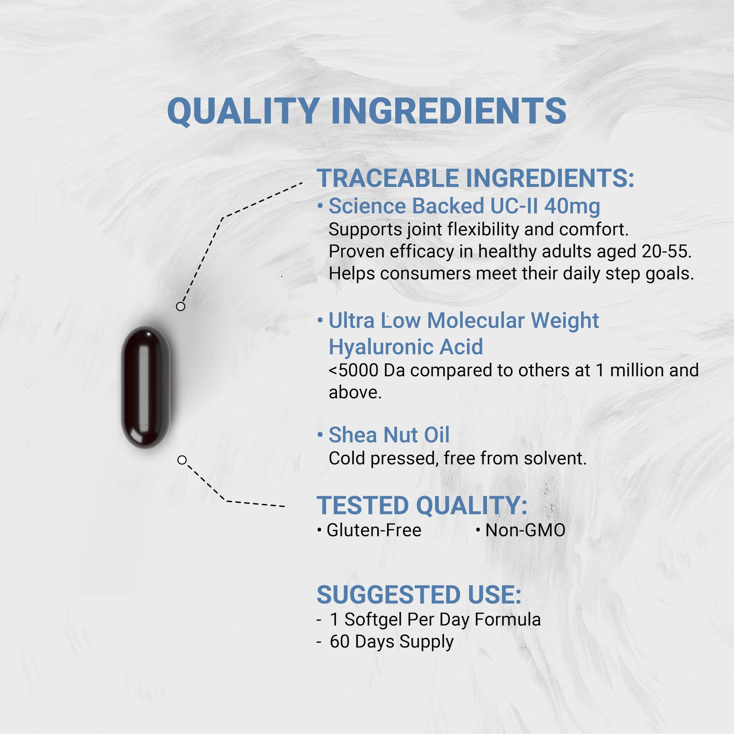 Naturalis UC-II capsules close-up with shea nut oil.