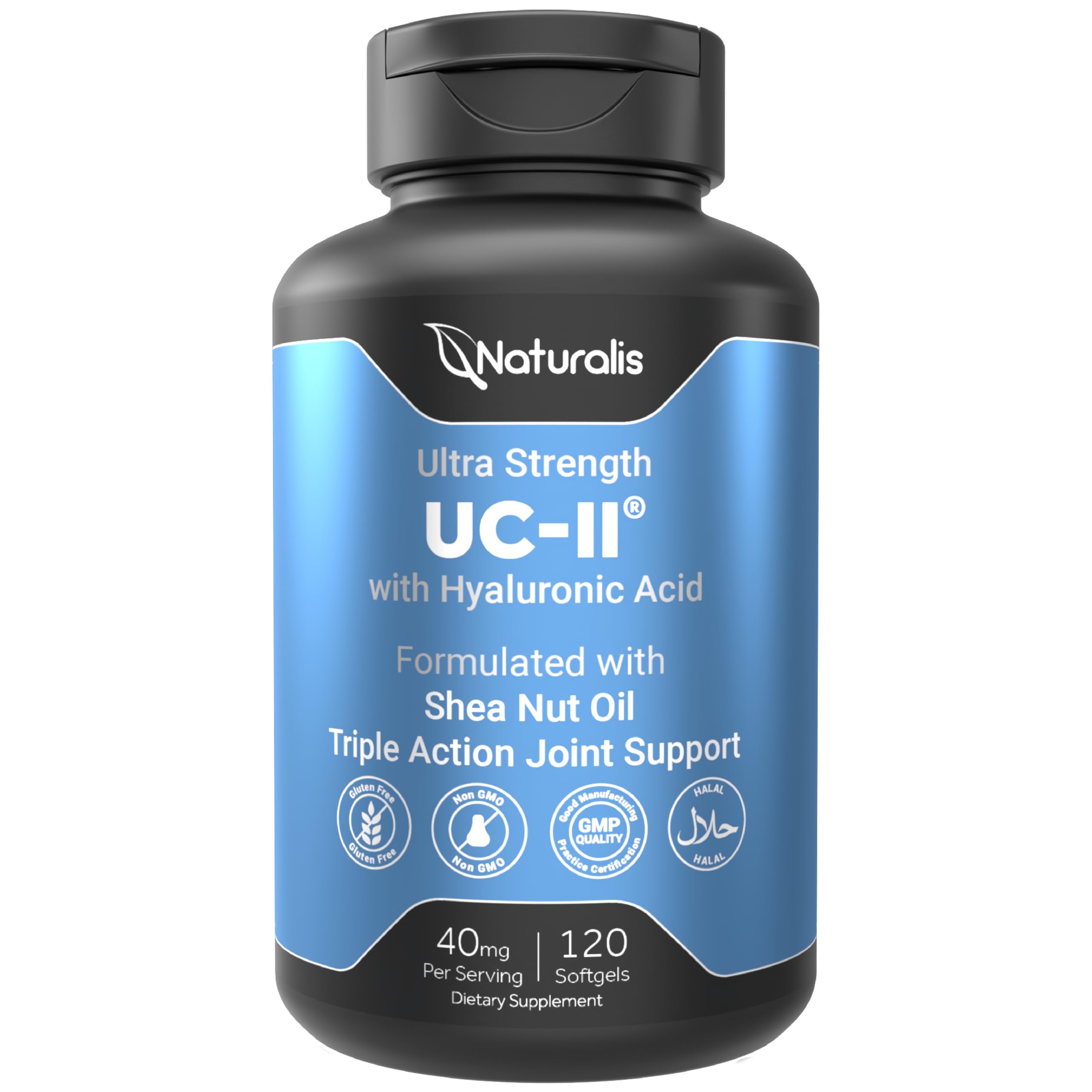 Naturalis UC-II bottle front for daily joint support and mobility.