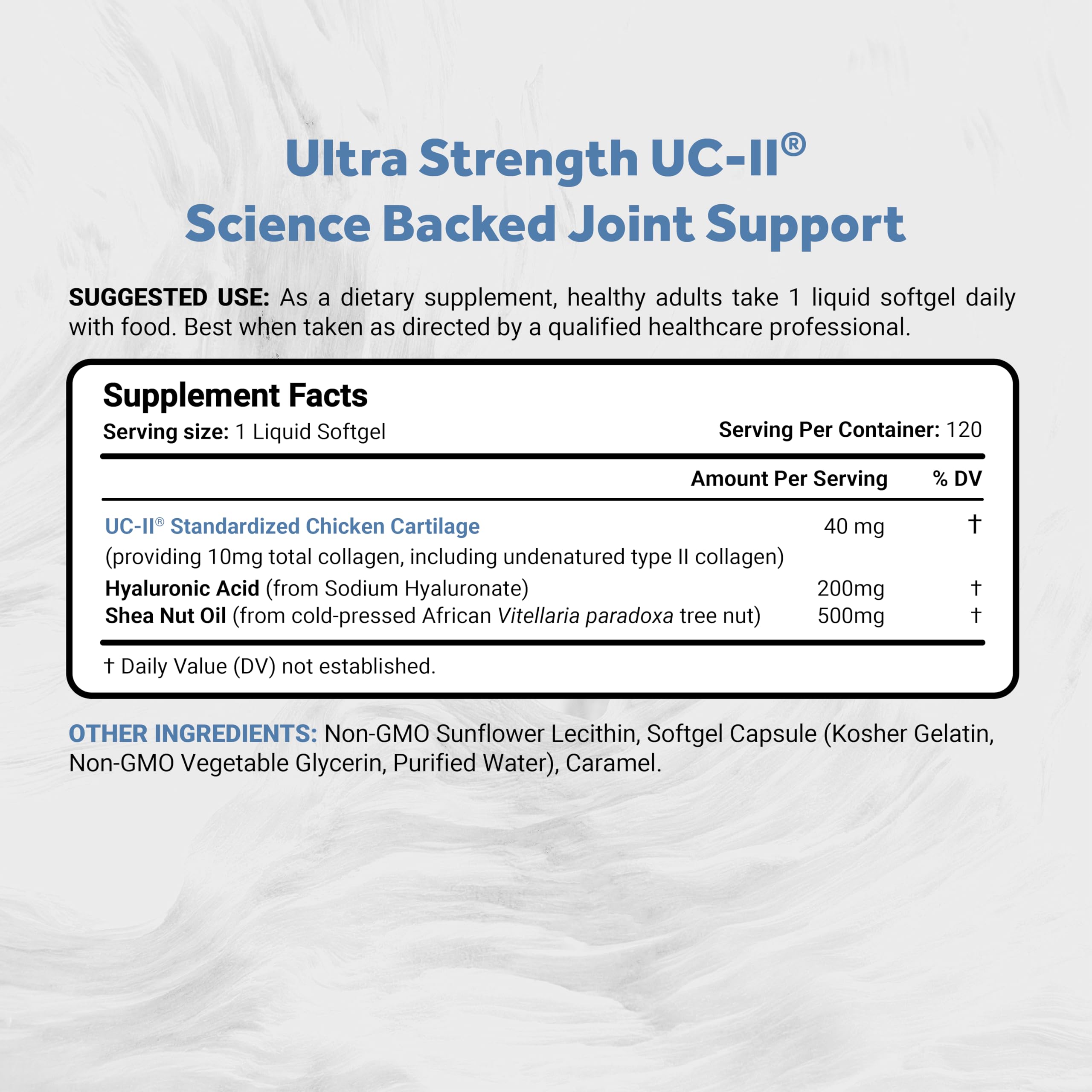 Naturalis UC-II softgel pour demonstrating easy daily capsule intake.