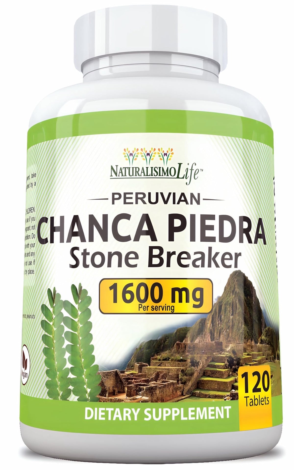 NaturalisimoLife Chanca Piedra 1600 mg bottle on shelf for daily wellness routines.
