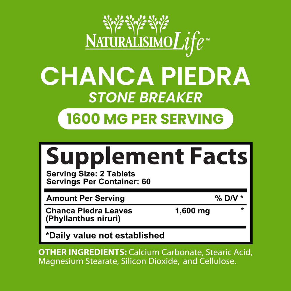 Close-up of NaturalisimoLife Chanca Piedra tablets showing high potency and quality.