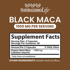 NaturalisimoLife Black Maca root from Peru highlights authentic potency.