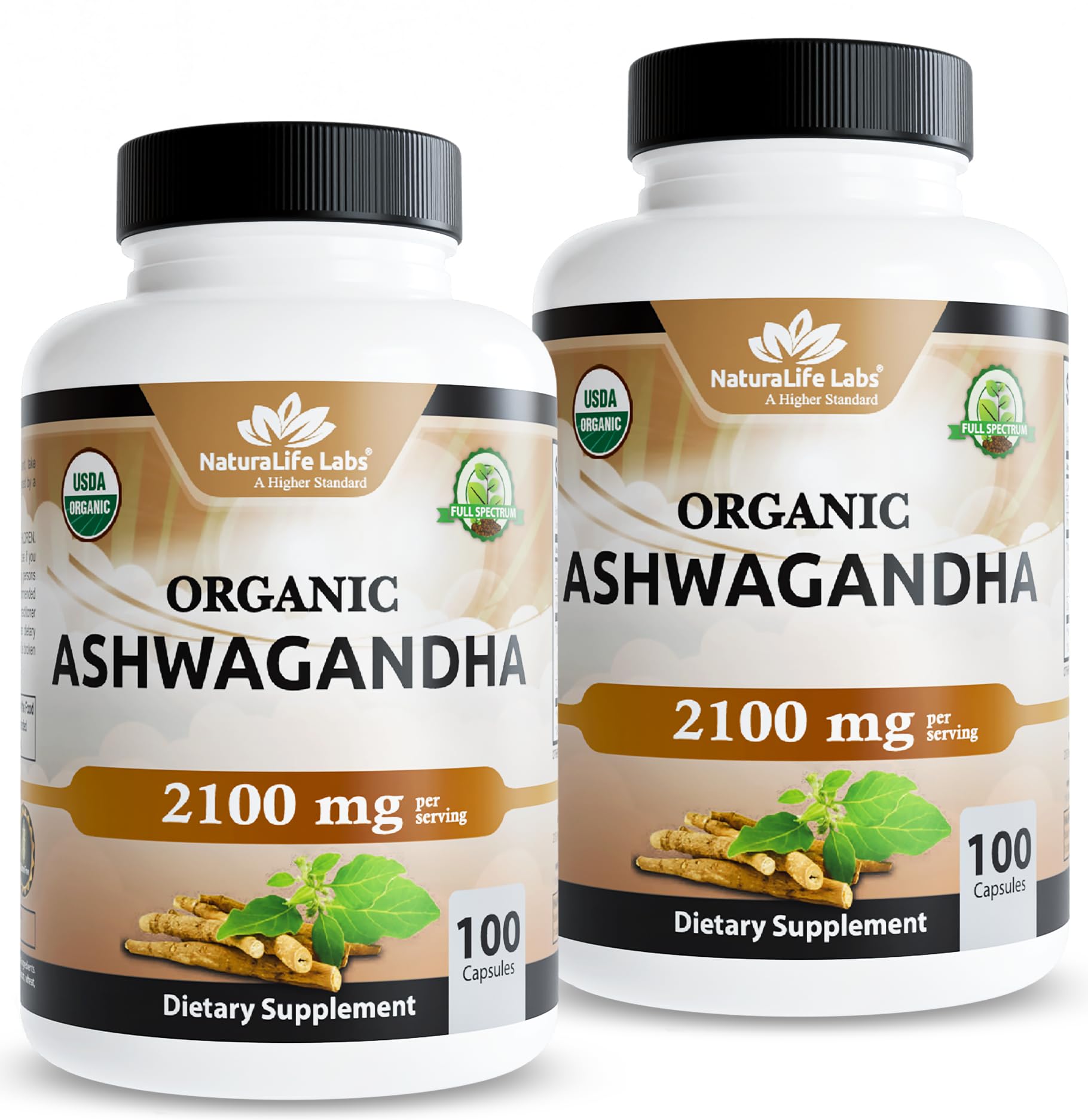NaturaLife Labs Ashwagandha bottle front shows full-spectrum root blend for daily balance.