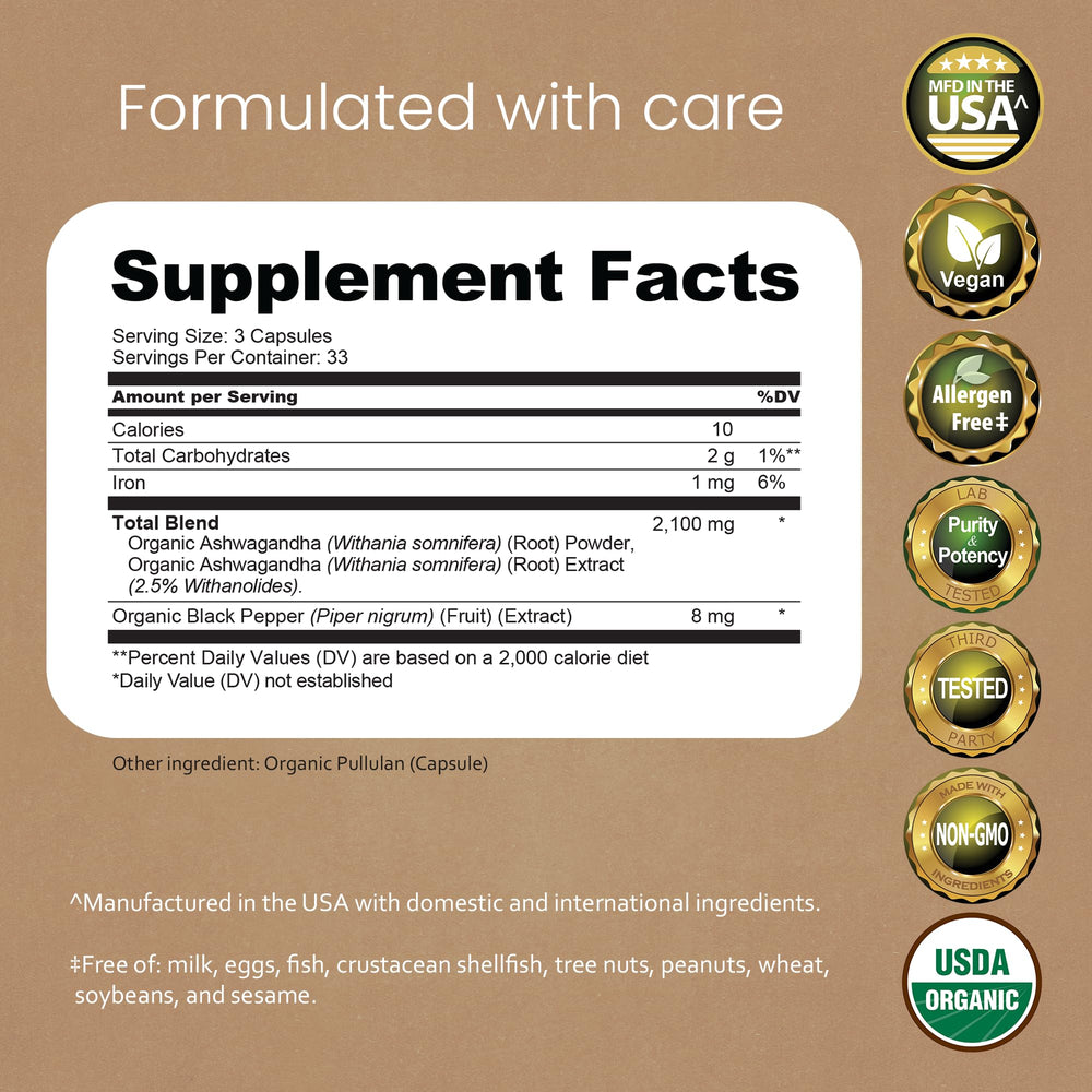 NaturaLife Labs Ashwagandha powder packaging highlights organic ingredients and quality.