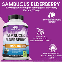 NaturaLife Labs Sambucus elderberry capsules inside bottle for daily wellness use
