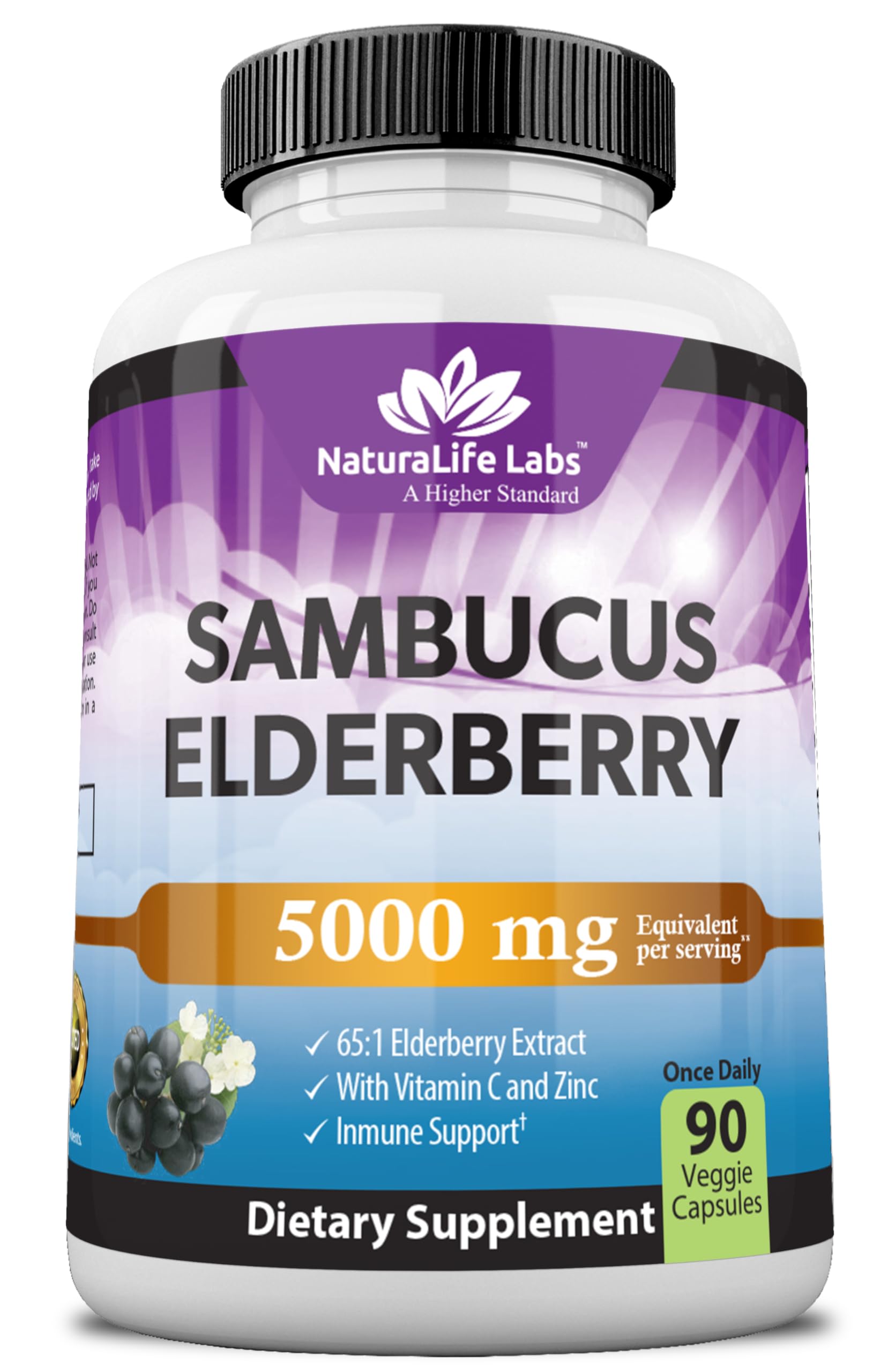 NaturaLife Labs Sambucus elderberry bottle front for easy daily supplementation