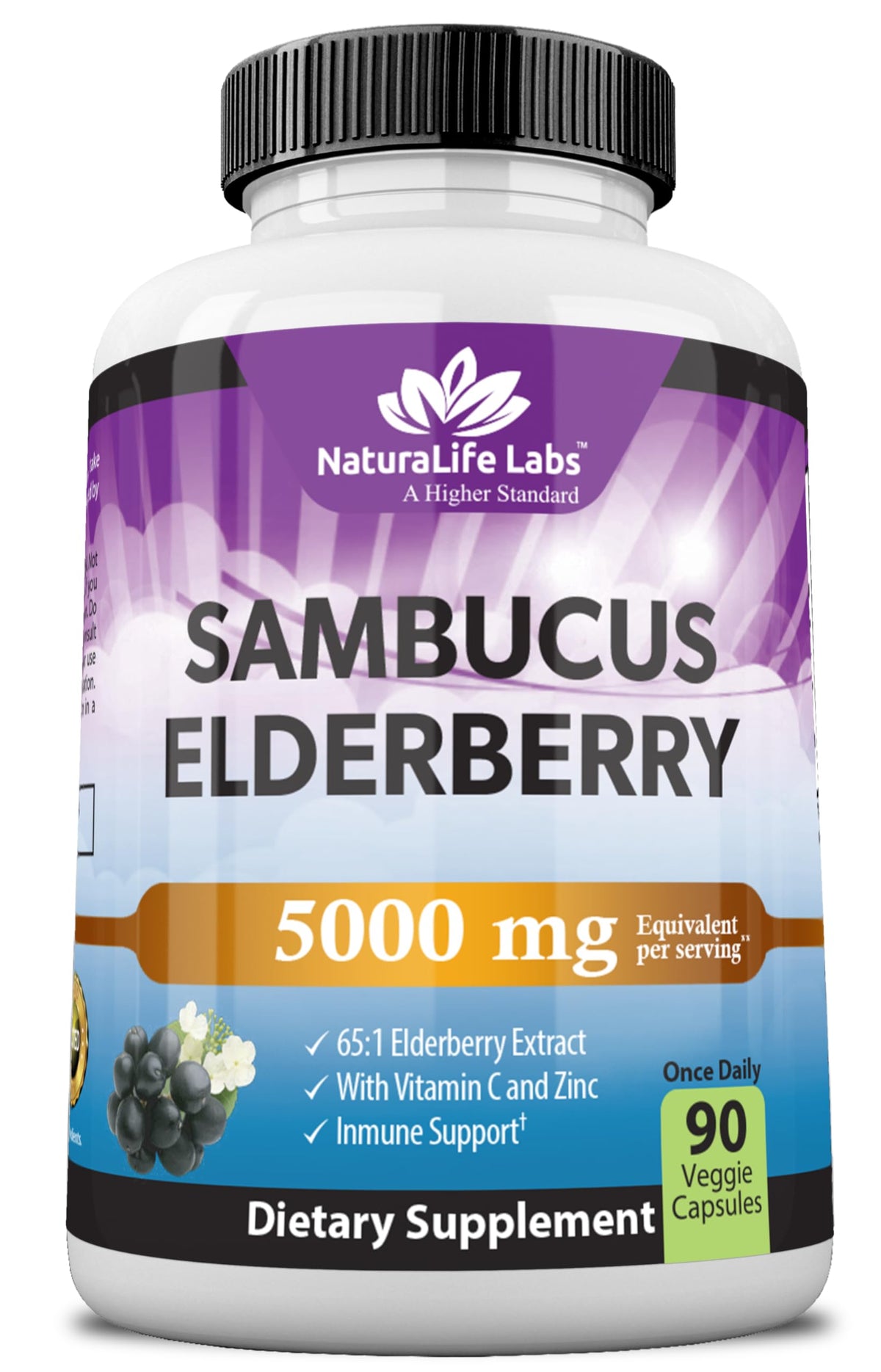 NaturaLife Labs Sambucus elderberry bottle front for easy daily supplementation