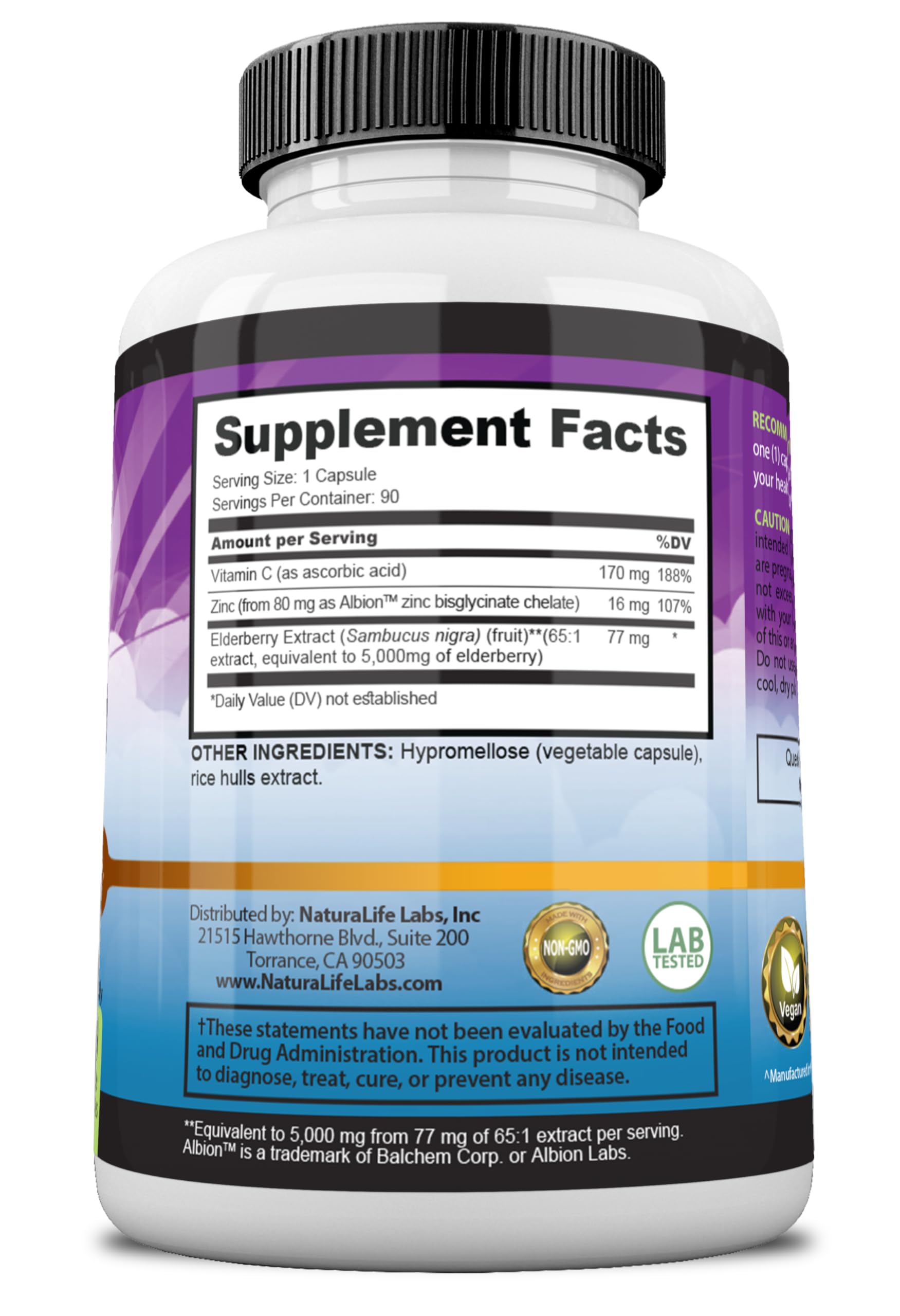 NaturaLife Labs Sambucus elderberry ingredients with vitamin C and zinc for synergy
