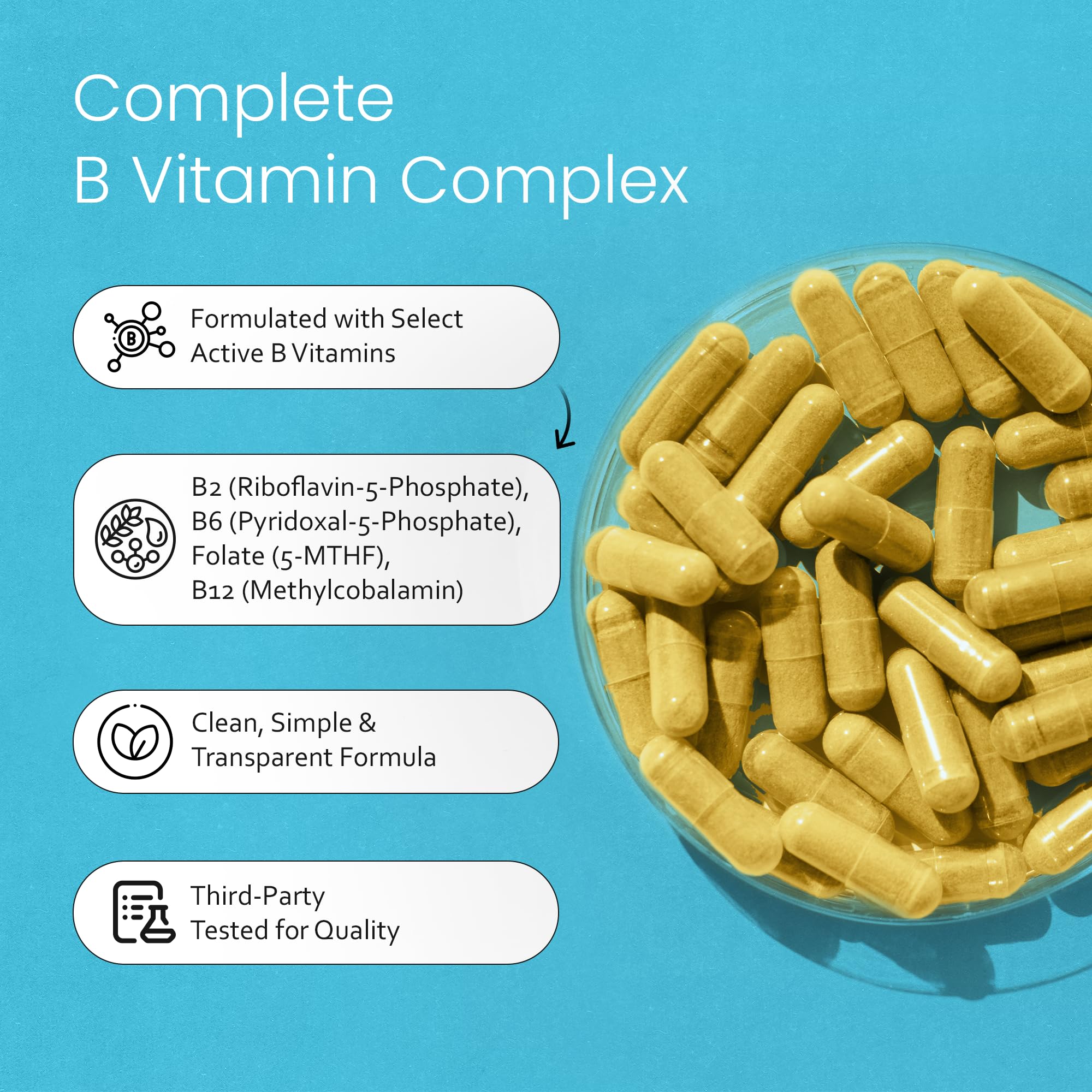 NaturaLife Labs Vitamin B-Complex capsules closeup — reveals clean, single-ingredient capsule formulation.
