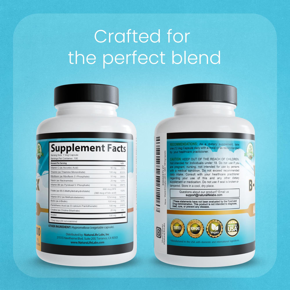 NaturaLife Labs Vitamin B-Complex GMP facility badge — produced in a GMP-certified facility.