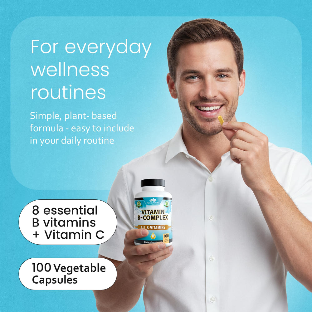 NaturaLife Labs Vitamin B-Complex ingredients — includes active B2, B6, B9, B12 and Vitamin C.
