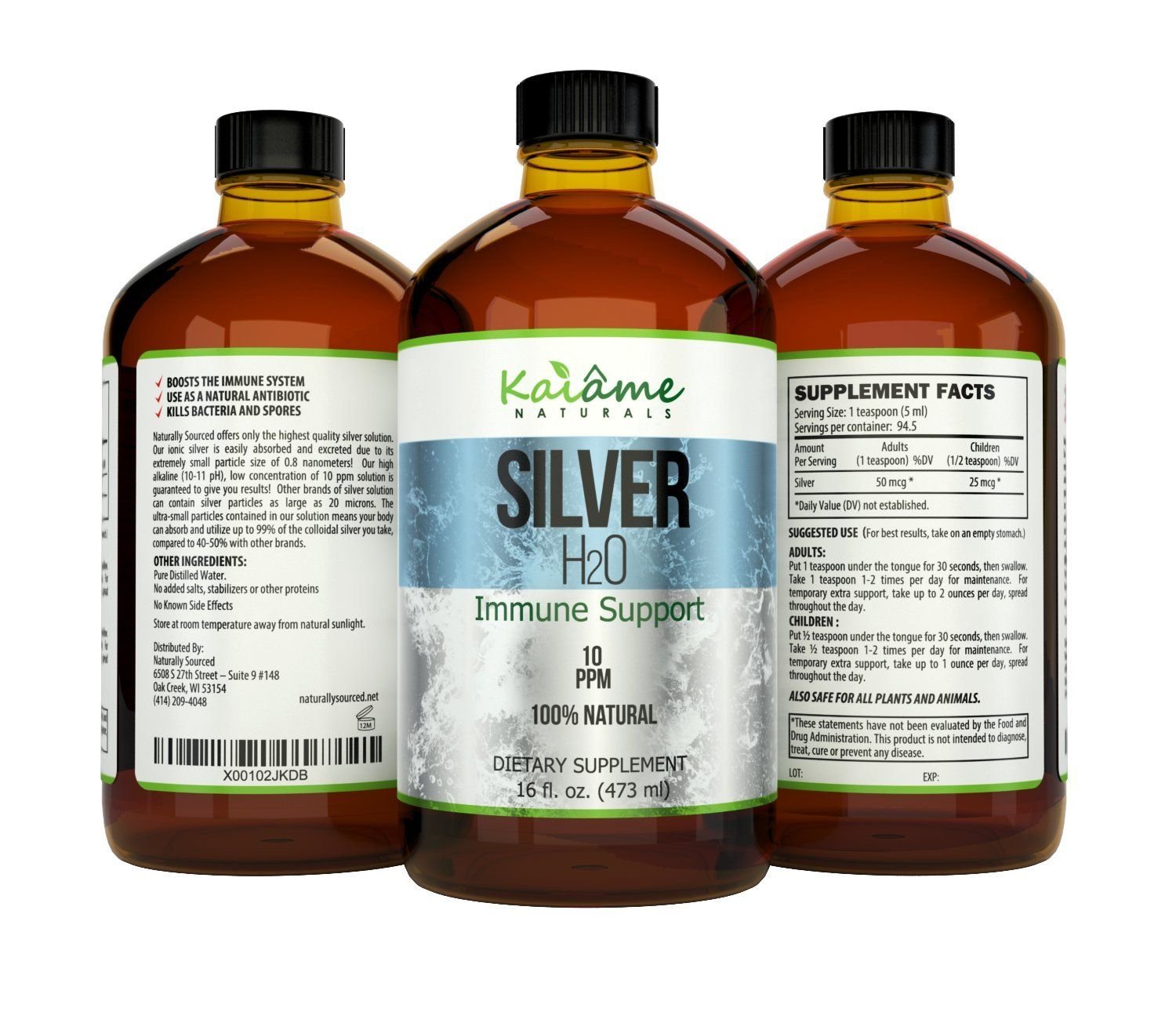 Kaiame Naturals pure silver hydrosol — no additives, distilled water.