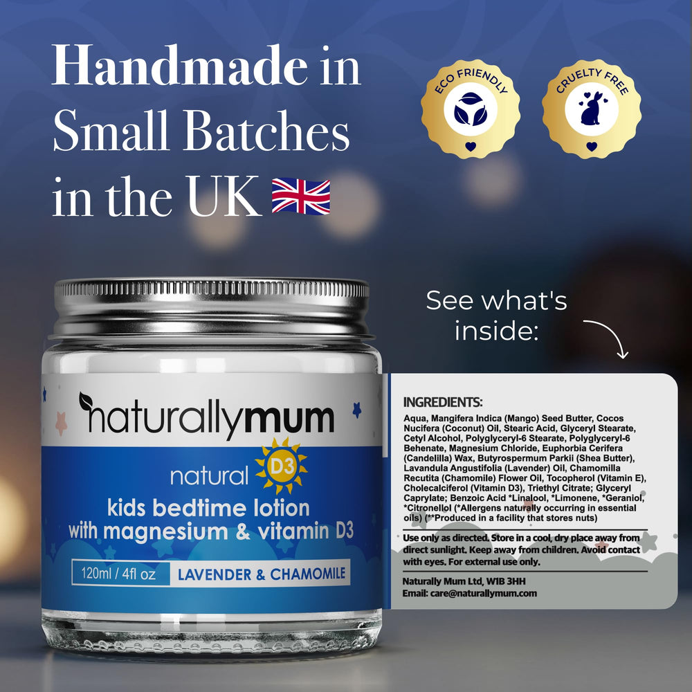 NaturallyMum jar with a peaceful bedtime scene in the background.