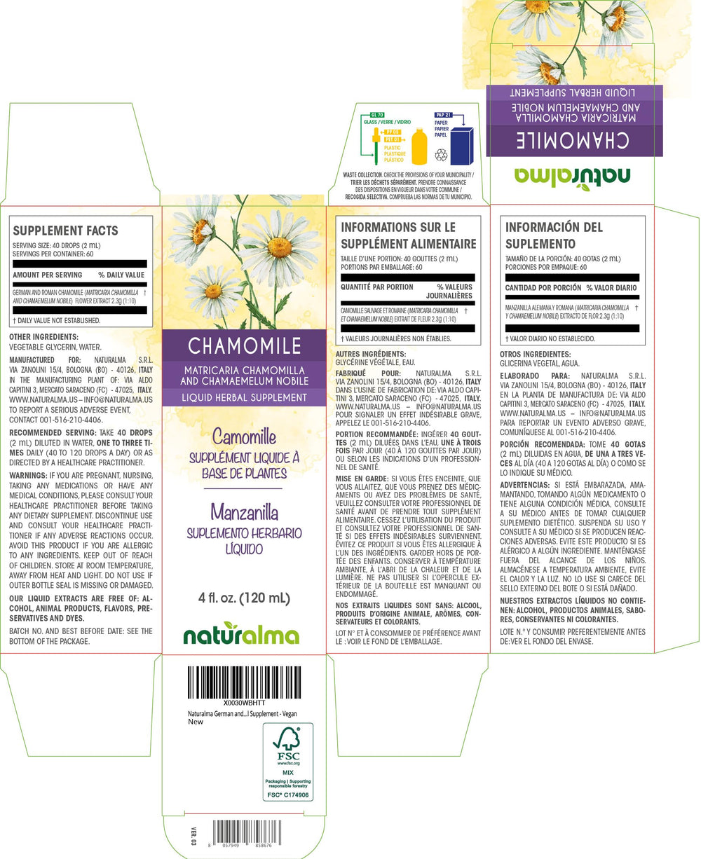 Naturalma chamomile drops with pipette for precise, flexible dosing.