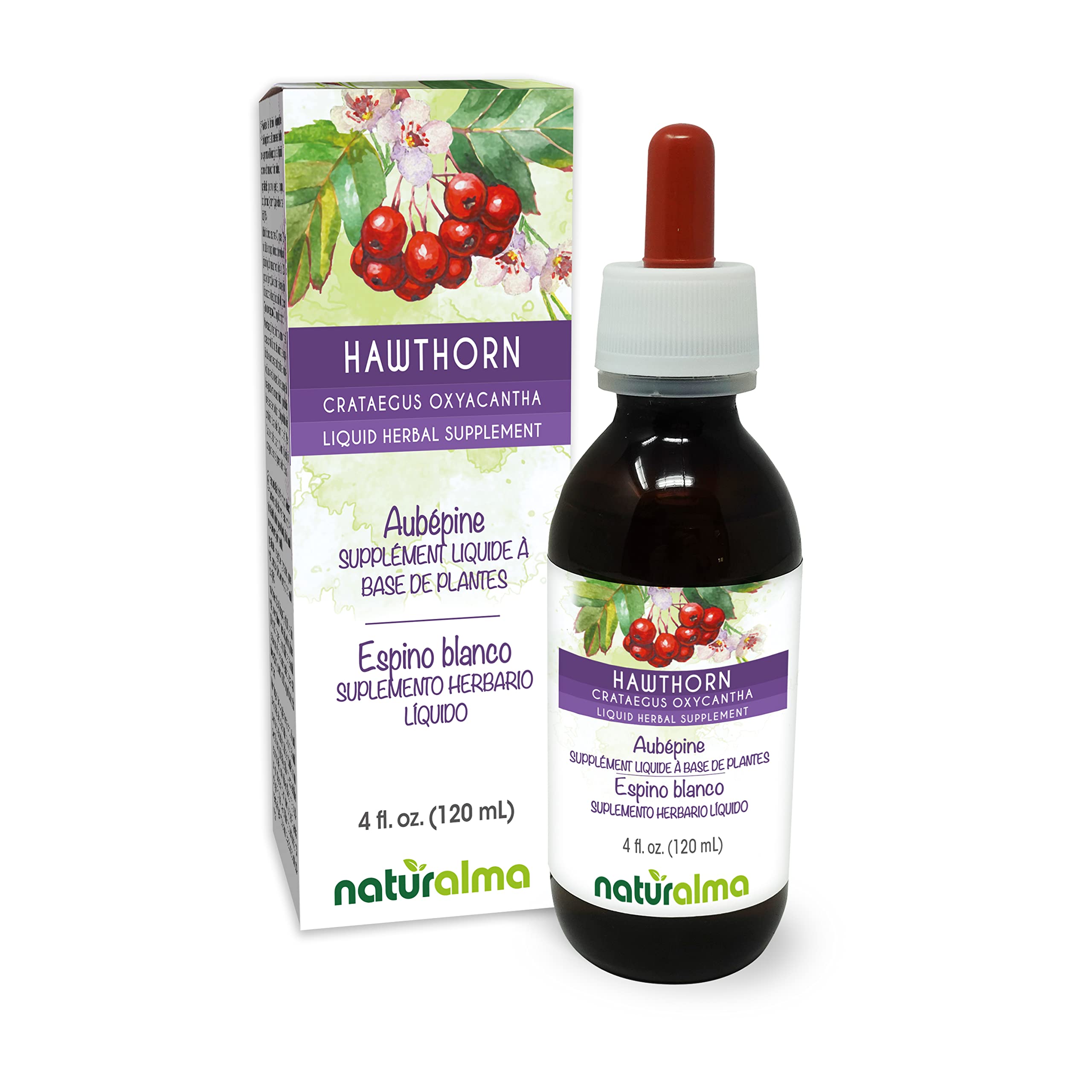 Naturalma Hawthorn tincture bottle with leaf and flower extract for convenient daily drops.
