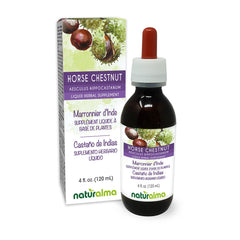 Naturalma horse chestnut tincture bottle close-up shows vegan, alcohol-free formula.