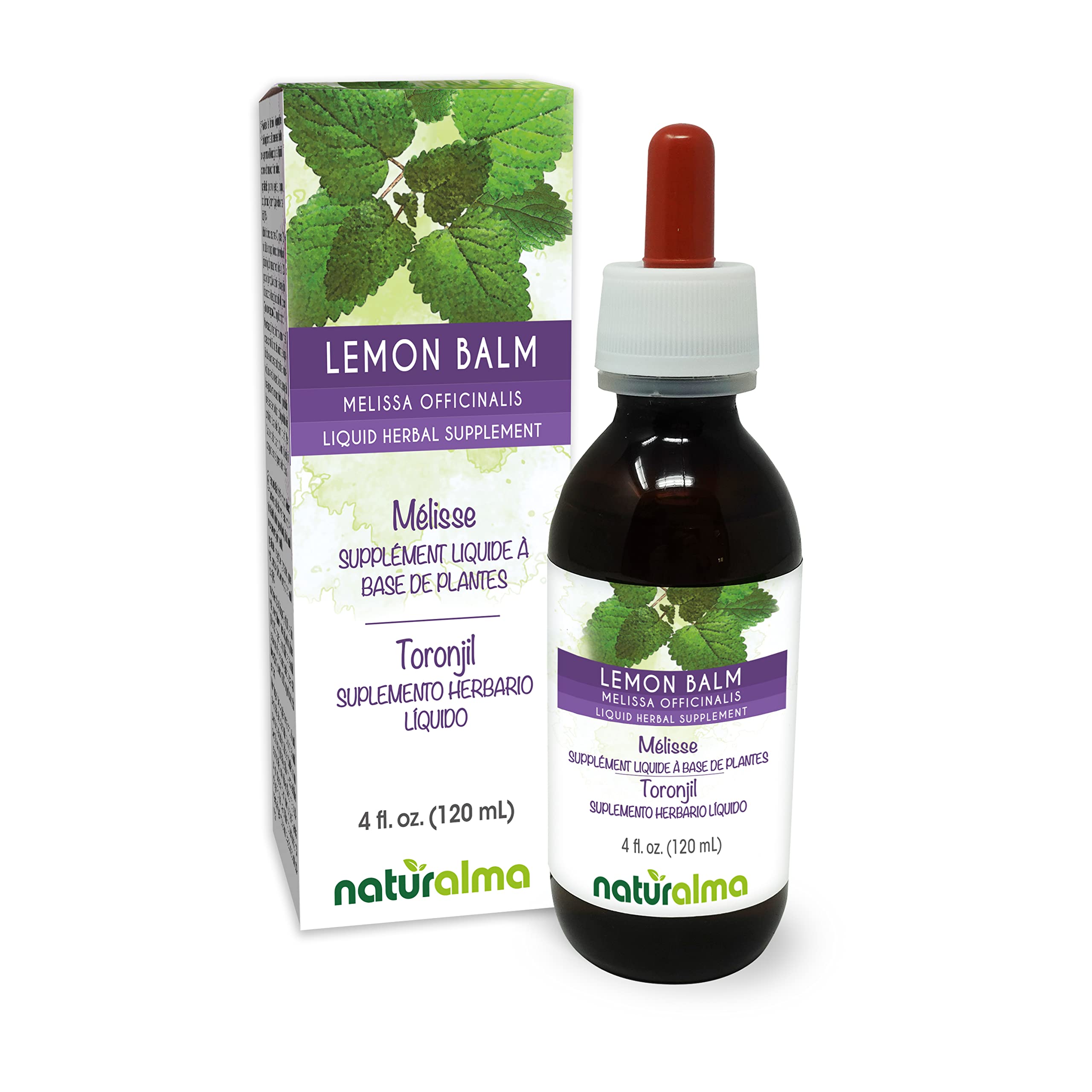 Naturalma Lemon Balm tincture bottle with herbal leaves for daily calm rituals.