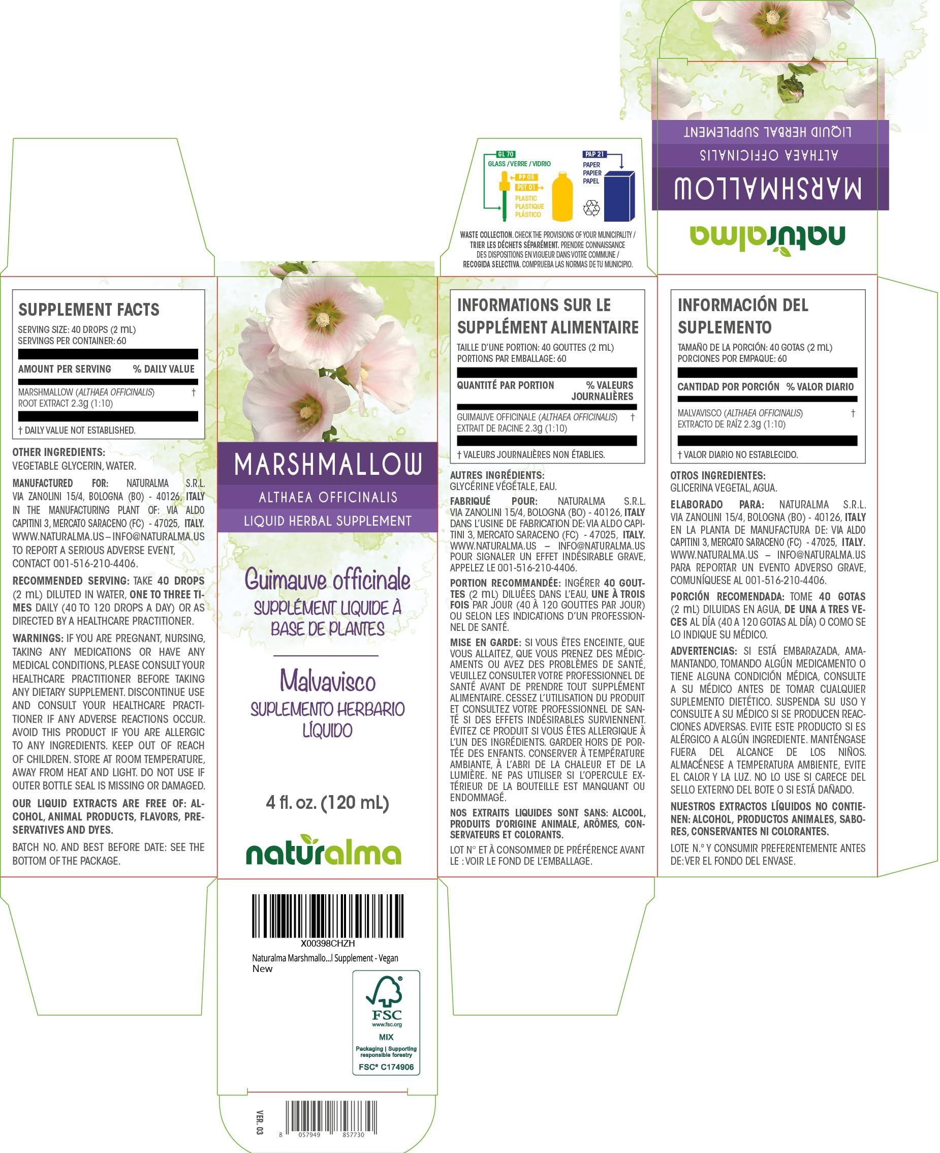 Naturalma marshmallow tincture drops pouring for convenient daily dosing.
