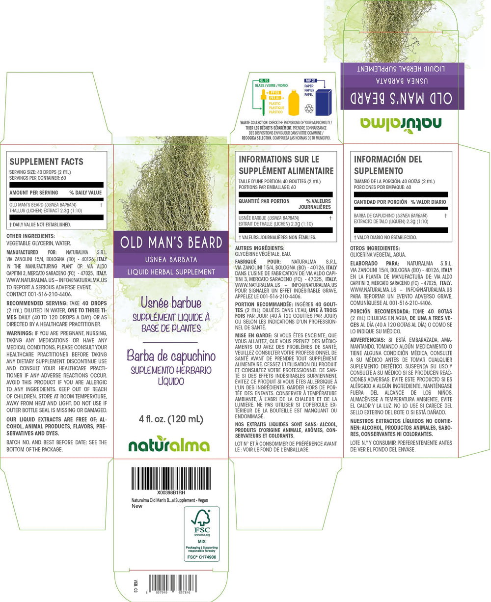 Close-up of Naturalma label showing Usnea extract 1:10 ratio.