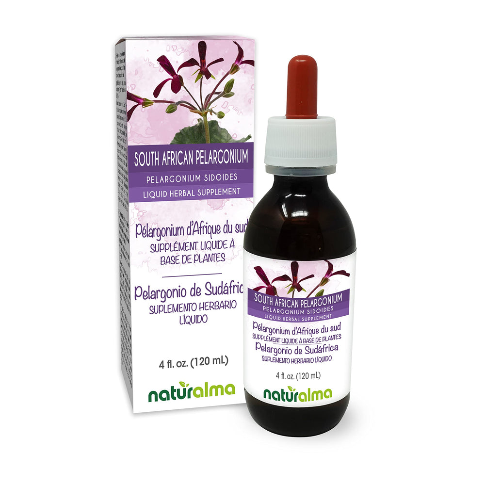 Naturalma pelargonium root tincture bottle with dropper, alcohol-free daily supplement