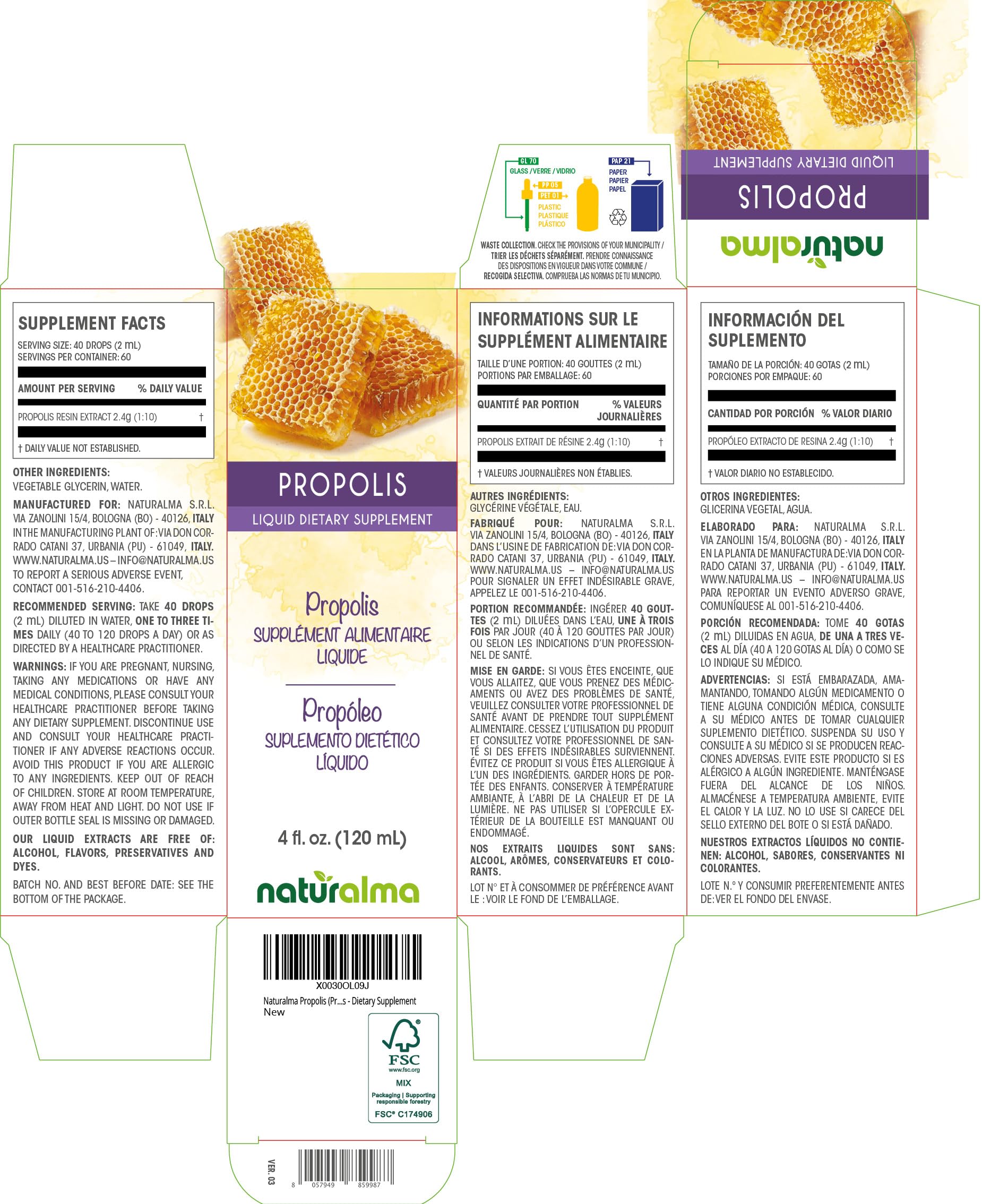 Naturalma propolis dropper dispensing resin extract for convenient dosing.