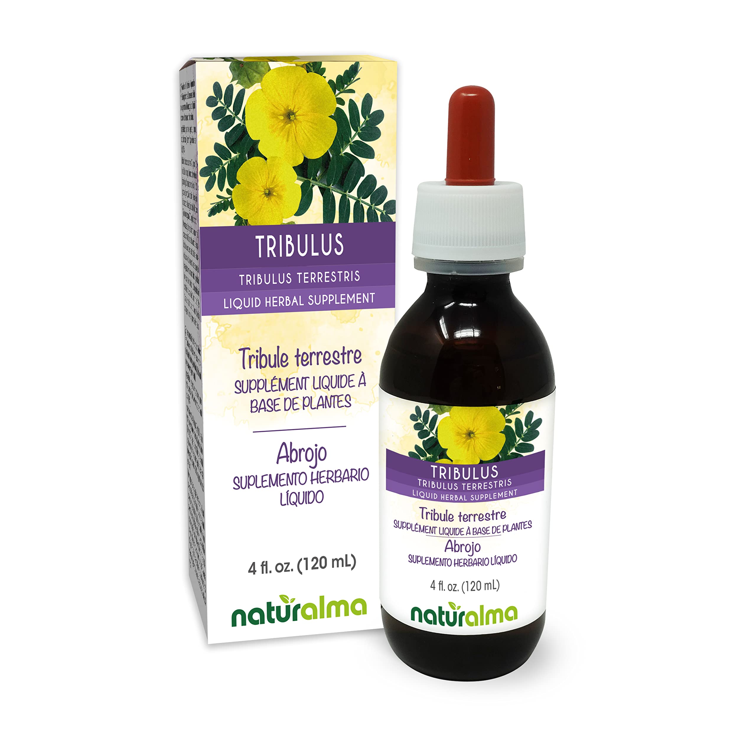 Naturalma Tribulus tincture bottle shown for easy daily use, alcohol-free.