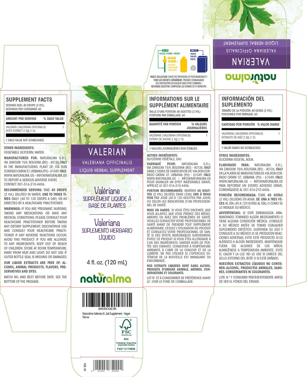 Naturalma Valerian liquid extract close-up of the dropper showing the alcohol-free formula