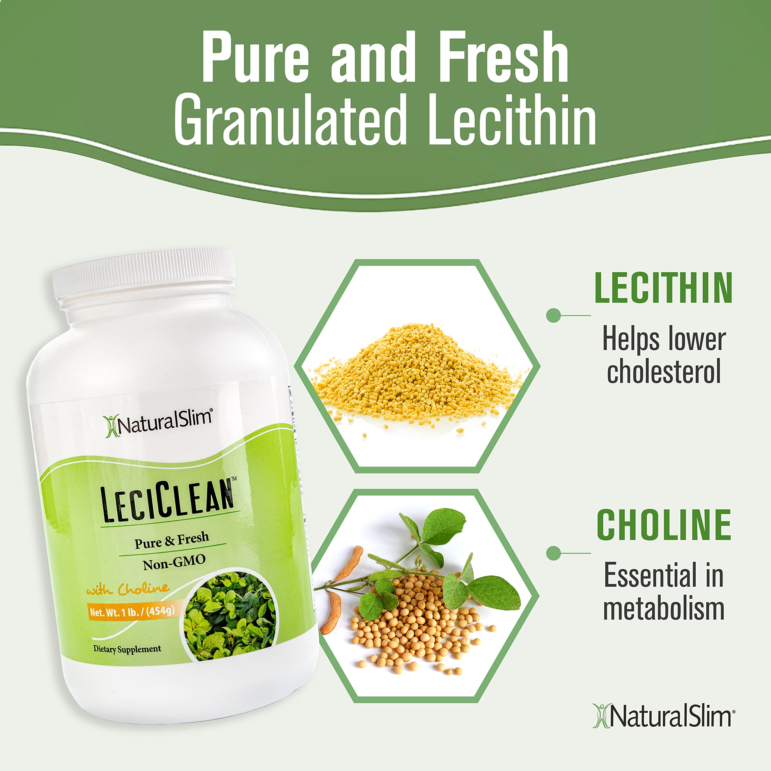 NaturalSlim label highlights high-choline lecithin for brain and heart support.