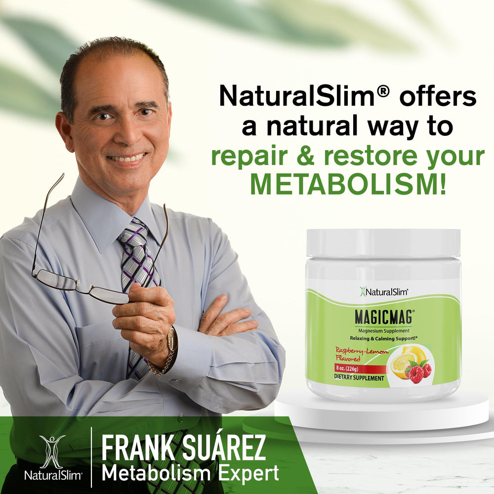 NaturalSlim MagicMag Raspberry Lemon powder ready to mix into a refreshing drink.