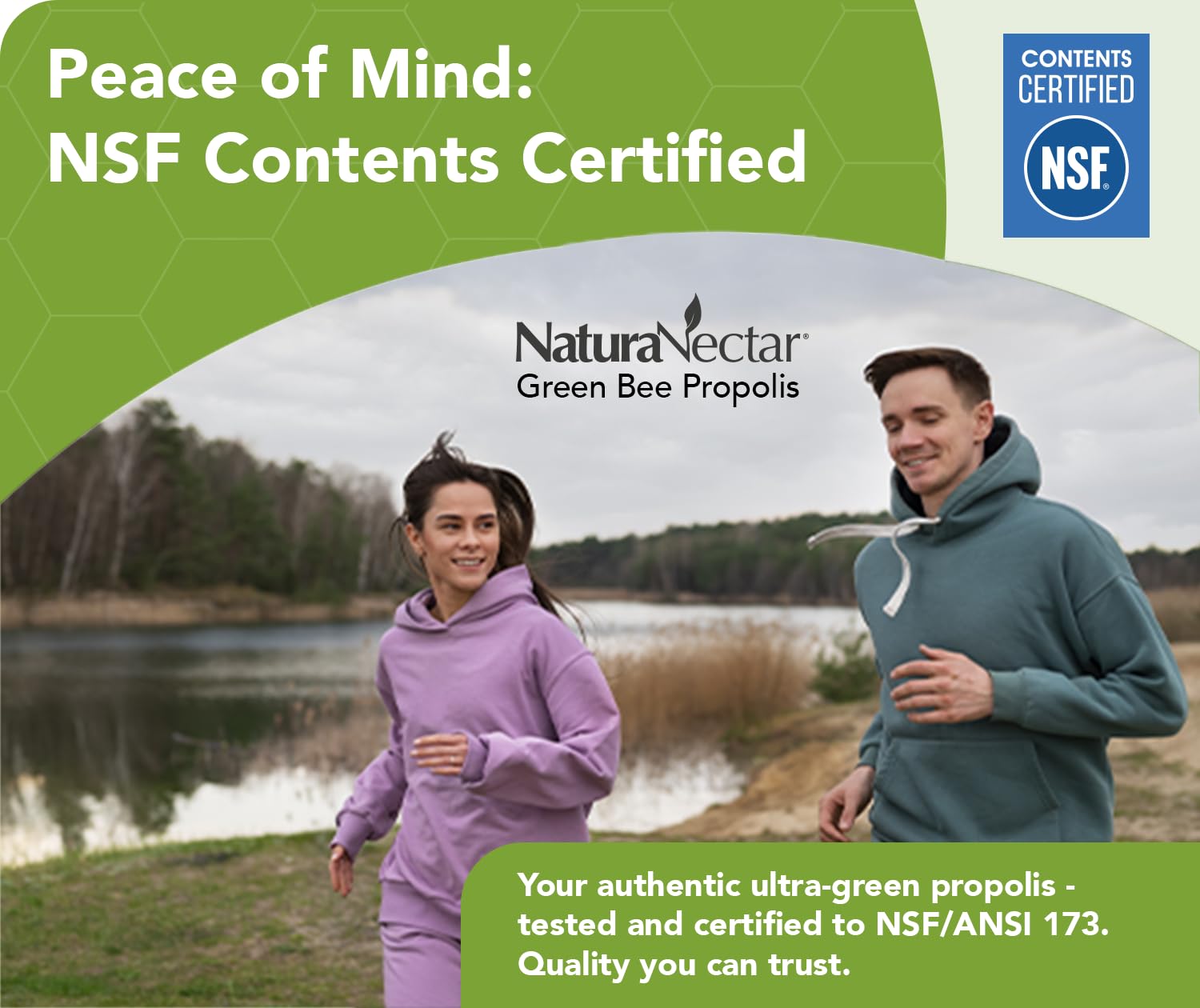 NaturaNectar Green Bee Propolis sustainability scene emphasizes ethical beekeeping.