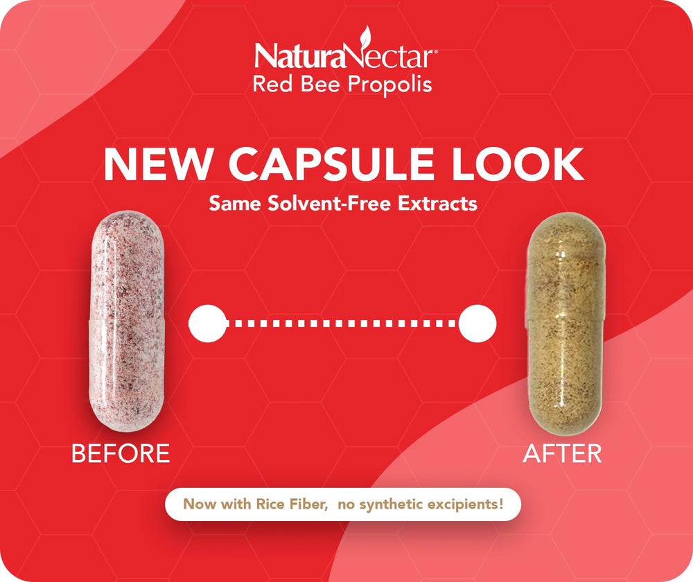 NaturaNectar Red Bee Propolis capsules gluten-free formula supports purity.
