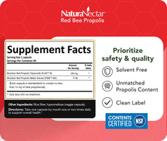 NaturaNectar Red Bee Propolis capsules vegetable capsules emphasize gluten-free formulation.