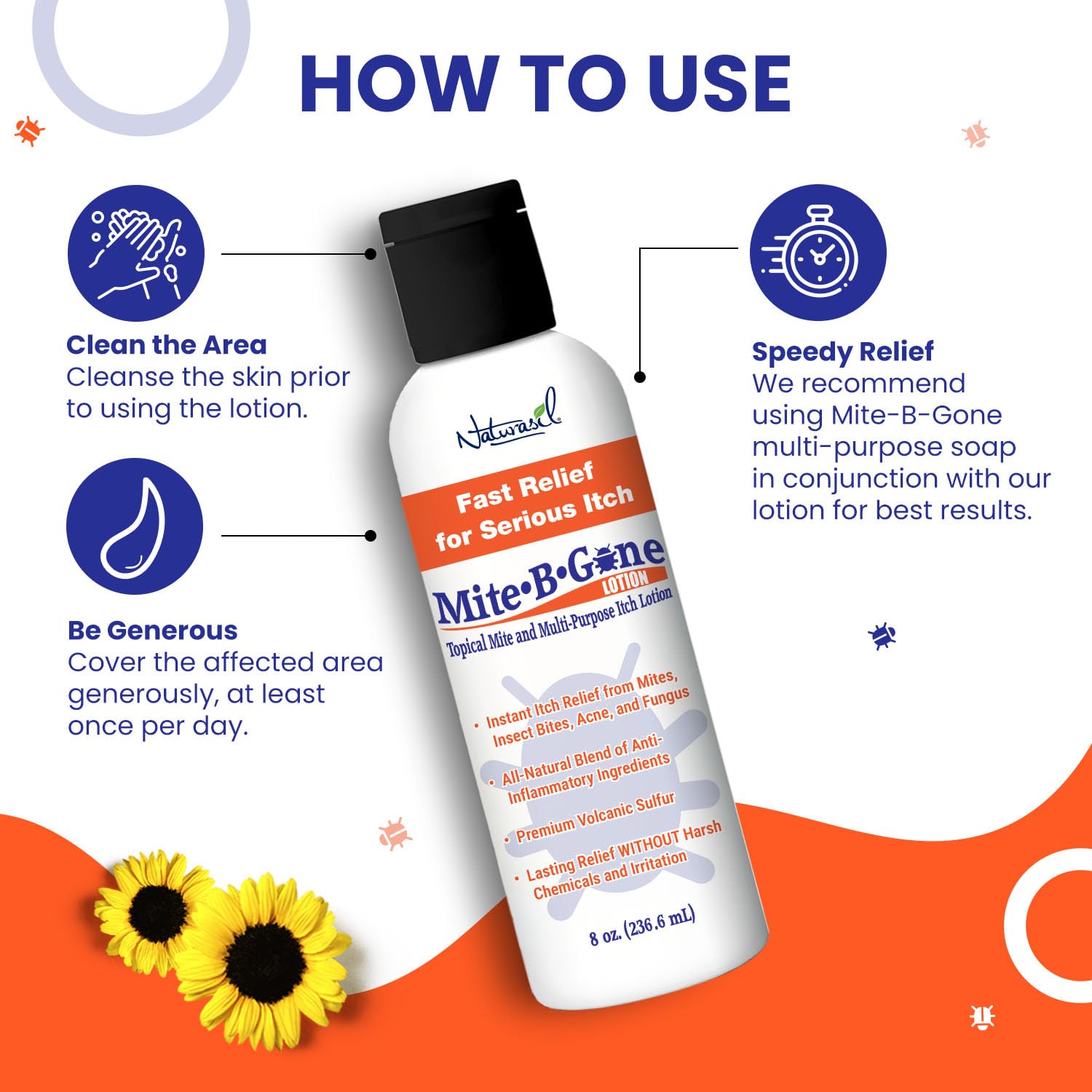 Naturasil Mite-B-Gone applied to hand for quick itch relief