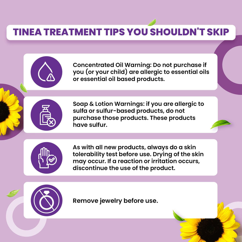Naturasil Tinea Versicolor ingredient chart highlighting natural minerals and essential oils
