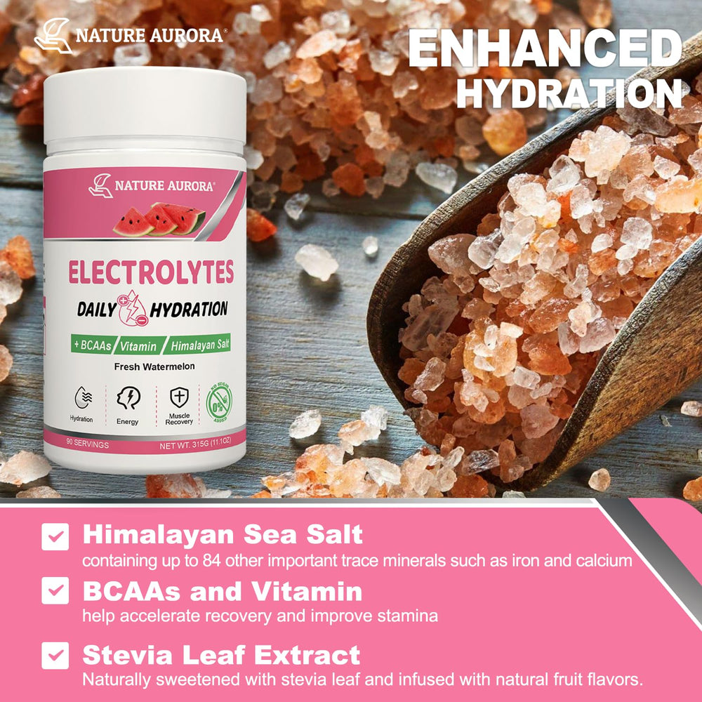 Nature Aurora Himalayan salt mineral blend bottle highlighting essential electrolytes