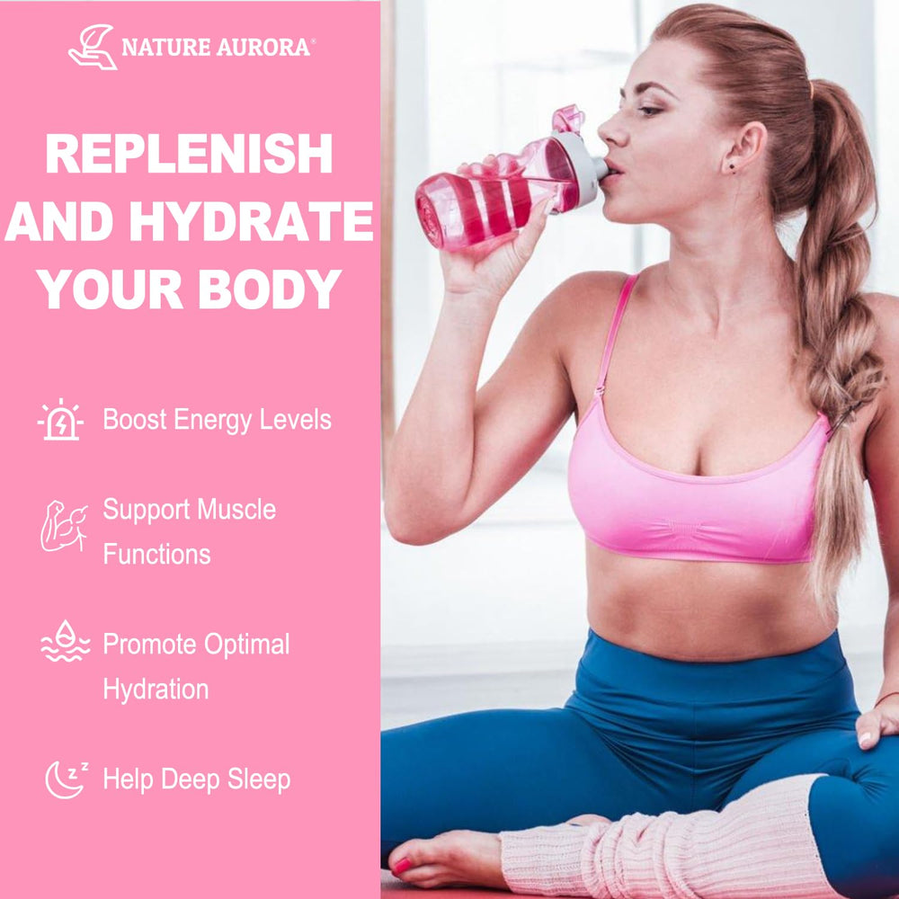 Nature Aurora Ninety servings label indicating long-lasting hydration supply
