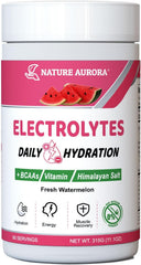 Nature Aurora Watermelon Electrolyte Powder jar for refreshing hydration with zero sugar