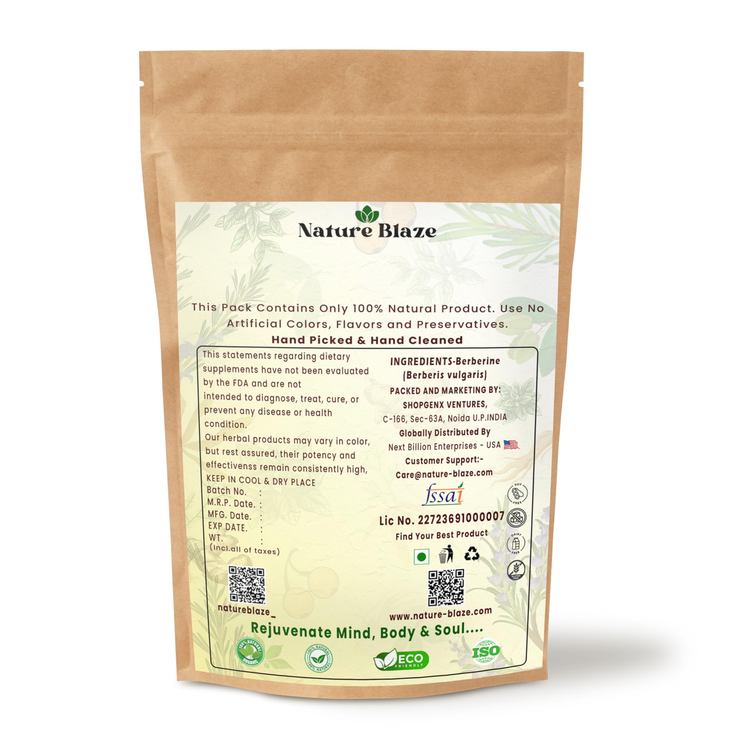 Nature Blaze berberine extract powder bottle with label for quick addition to foods